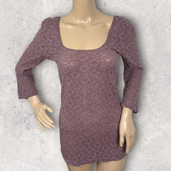 Free People Mauve Layering‎ Top Medium Floral Lace Size Medium Stretch Purple M - Picture 1 of 10